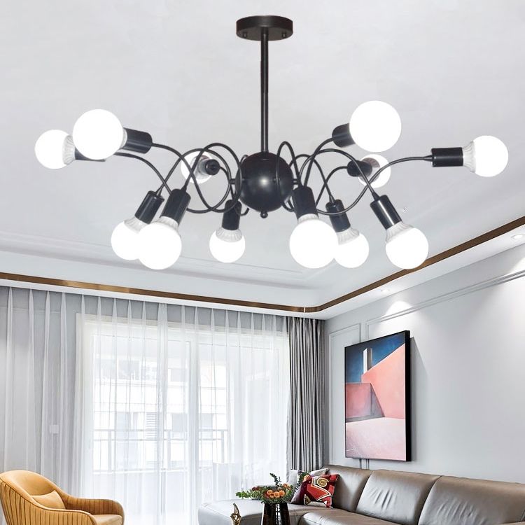 Chandelier Pendant Light Minimalist Style Exposed Bulb Metal Hanging Pendant Light