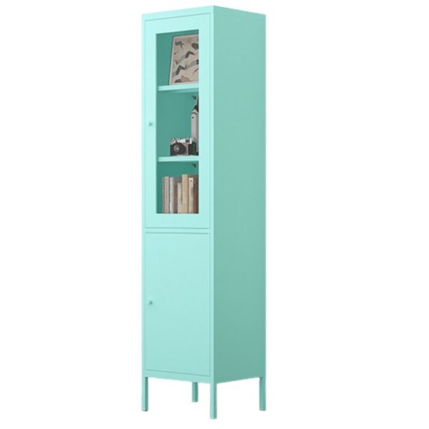 Contemporary Style Metal Bookcase Closed Back Bookshelf with Door for Home