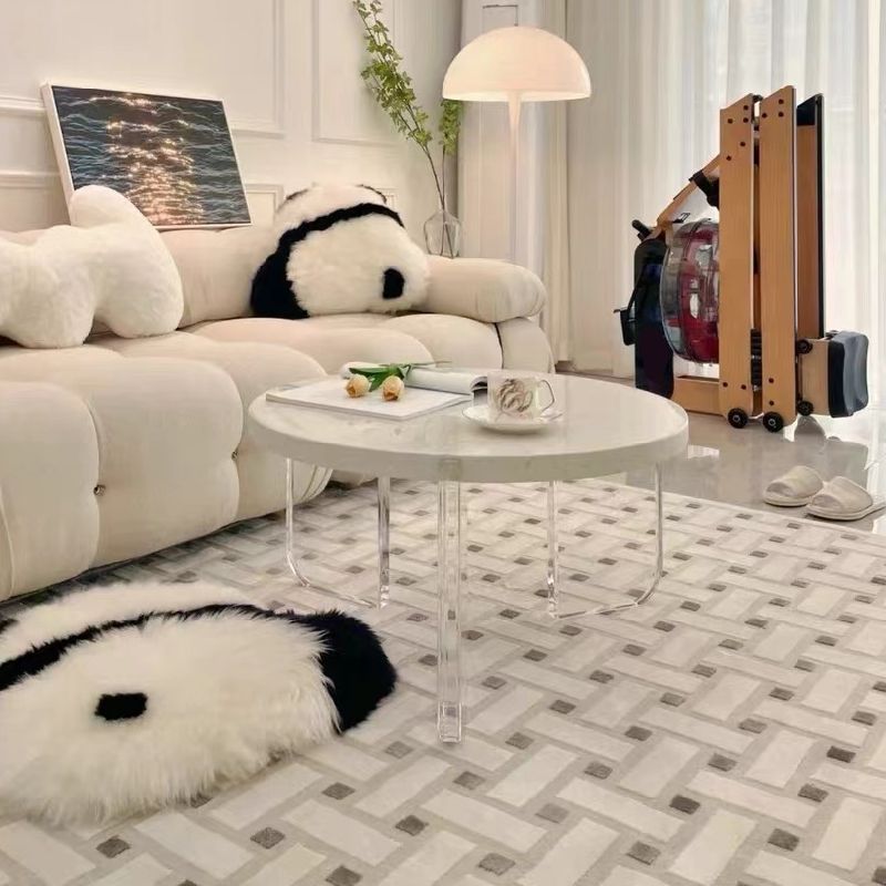 White Round Single Coffee Table Slate Cocktail Table with 3 Legs
