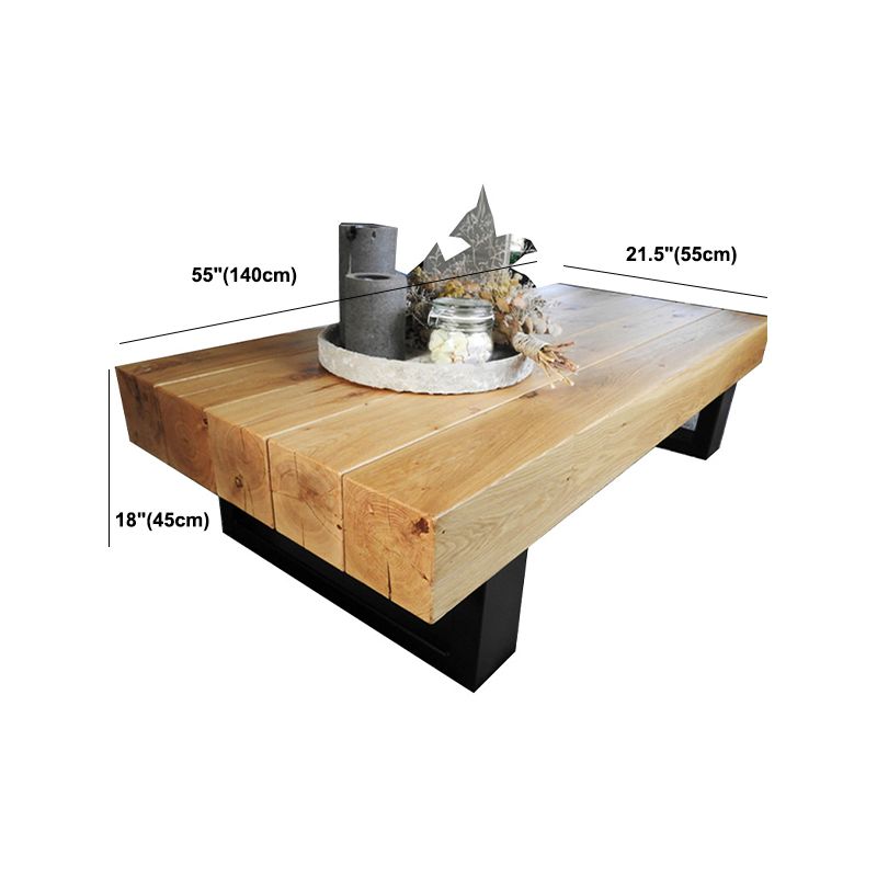 Solid Wood Coffee Table with Metal Sled Legs for Living Room