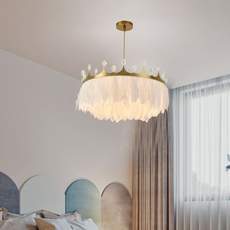 Crown Feather Chandelier Pendant Light Modern Bedroom Suspended Lighting Fixture