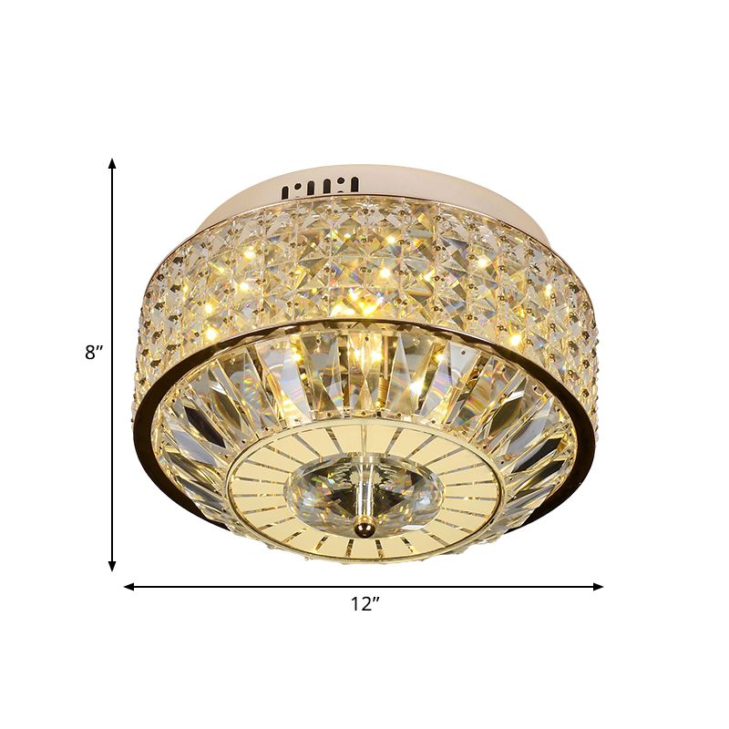 Modern Round Ceiling Mount 12"/16" Wide LED Faceted Crystal Flush Light Fixture in Gold for Bedroom