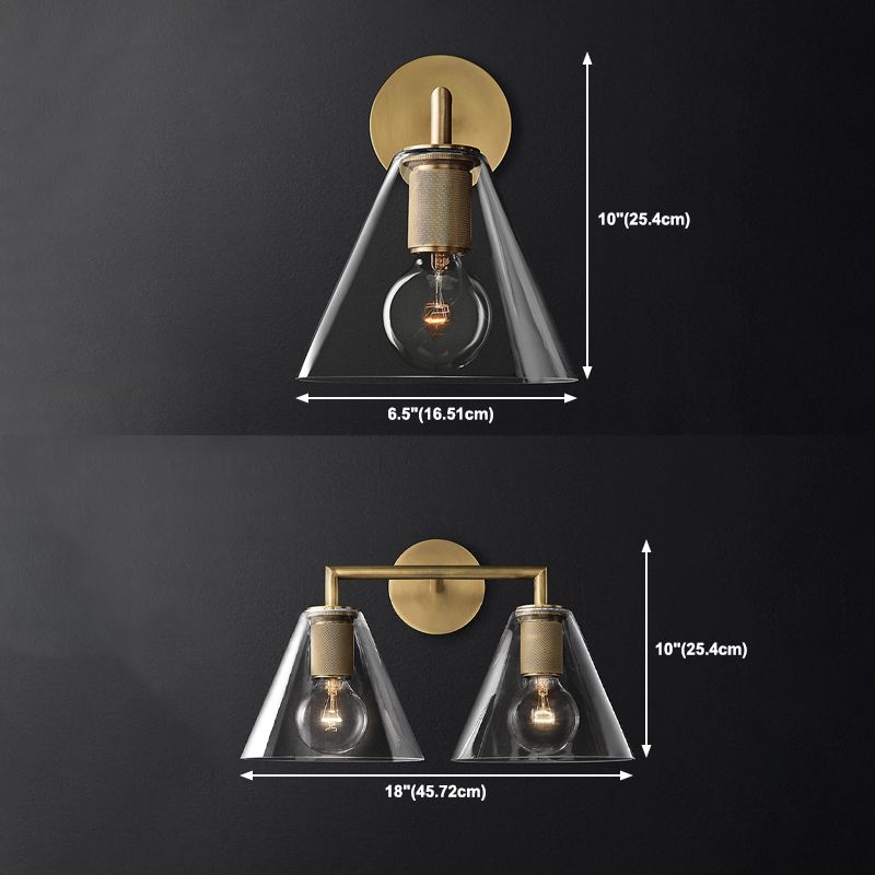 Nordischer Stil Metall Wandleuchte Kegelform Wandleuchten mit klarem Glas für Schlafzimmer