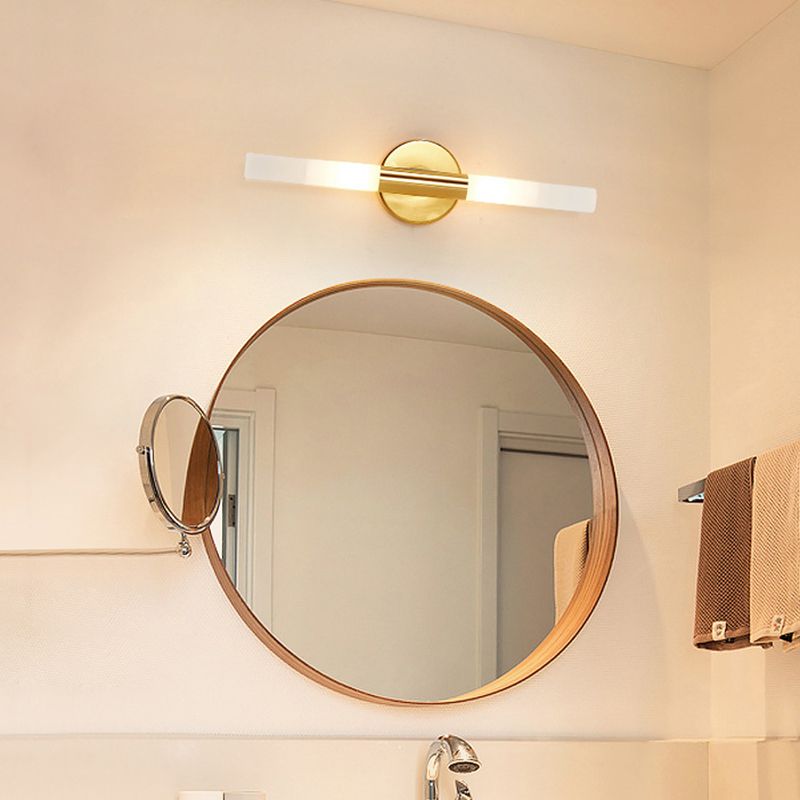 Cylinder Shape Vanity Lamp Modern Style Glass 2 Lights Bath Light in Black/Gold