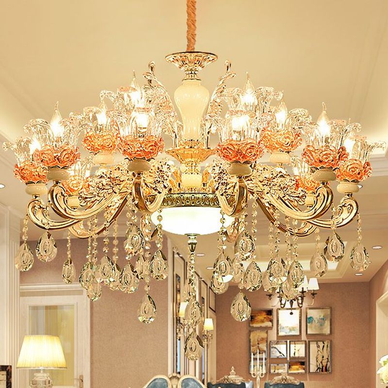 Lampadino a petalo di vetro a vetro a testura chiara MODERNO MODERNO MODERNO SOSPENSIONE GOLD SPENDANT CON Accento di cristallo