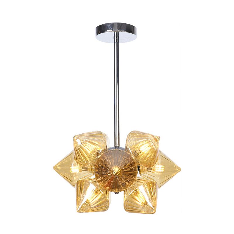 Black / Chrome Prism Semi Flush Light Vintage vintage Clear / Amber Verre 9/12 lumières Laume de vie de salon