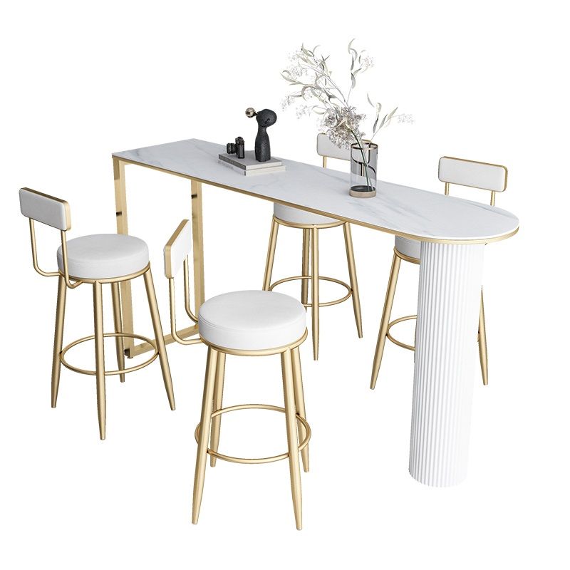 Industrial Iron Bar Dining Table with Stone Top Indoor Bistro Table Fixed Table