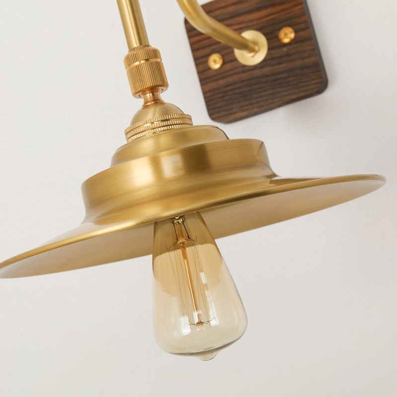 Modern Style Wooden Sconce Light Metallic Shade 1-Light Wall Lamp for Hotel