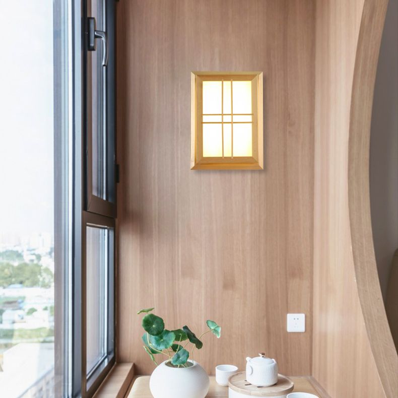 Rectangular Wood Wall Light Japanese 1-Light Wall Mount Light for Dining Room