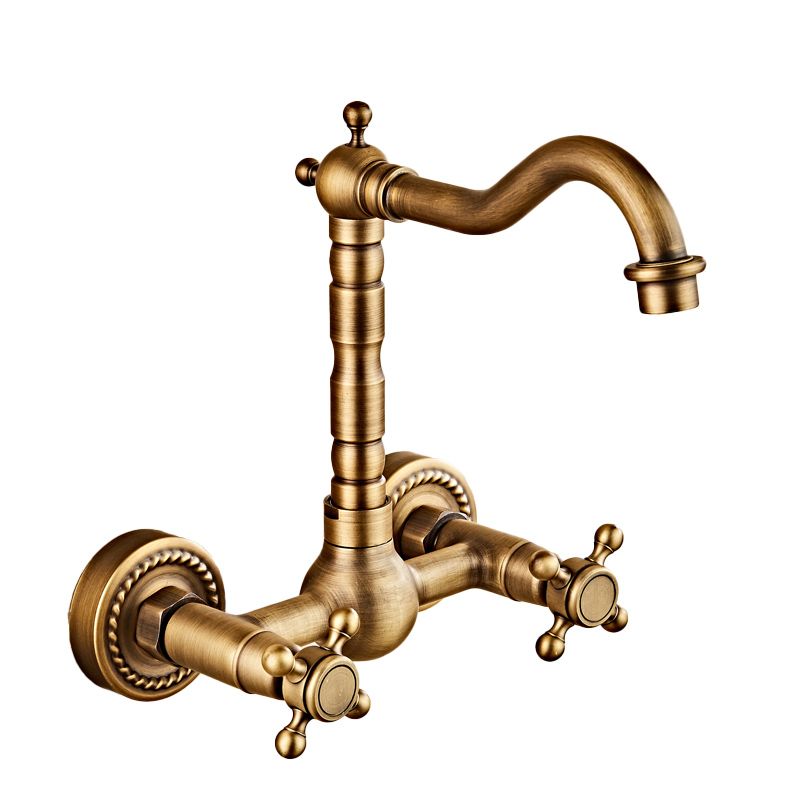 Industrial Wall Mounted Bathroom Faucet Cross Handles Lavatory Faucet