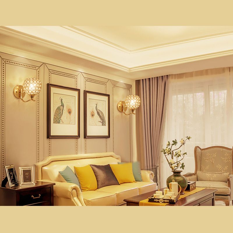 Gouden kristallen kogelwand SCONCE LICHTING Minimalistisch 1-licht muur gemonteerd licht voor woonkamer