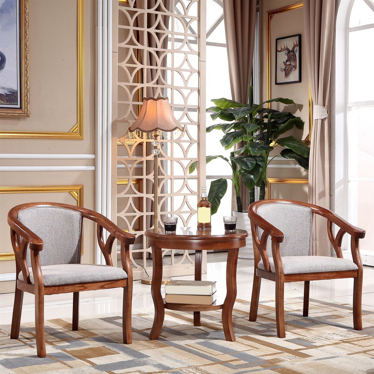 Traditional Dining Arm Chair Wood Frame Upholstered Arm Chair