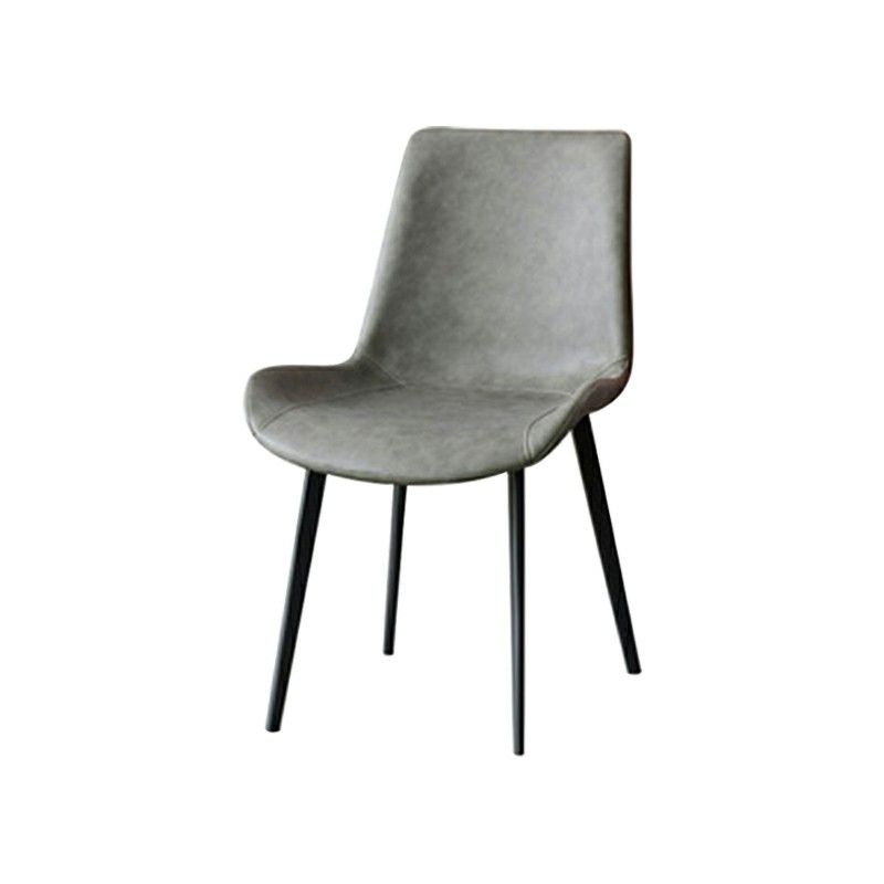 Silla auxiliar Brasserie de cuero moderna, silla de comedor con respaldo macizo y patas negras