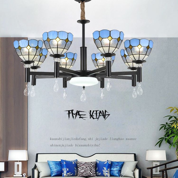Lampadario in vetro colorato artigianale ombreggiato in stile mediterraneo lampada per lobby