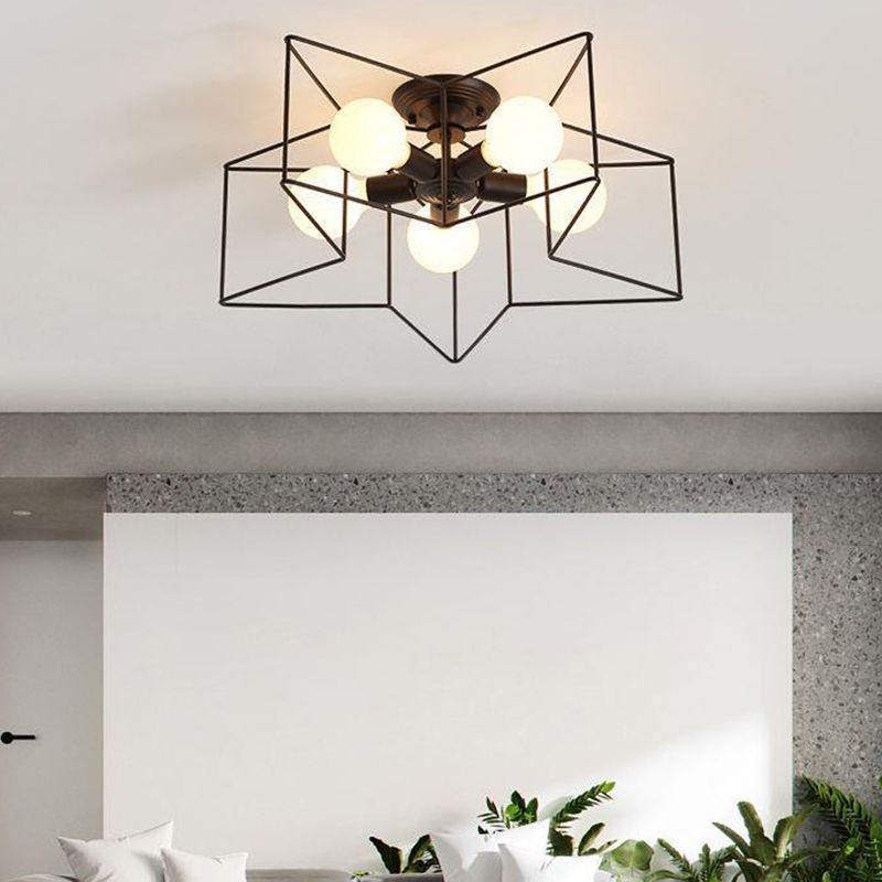Metal Star Shape Flush Mount Light Industrial 5 Lights Flush Mount Ceiling Fixture