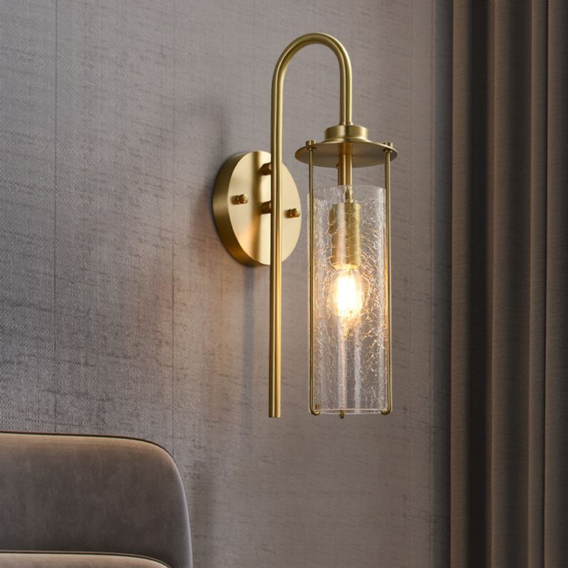 Modern Metal Wall Sconce Cylinder Shape Wall Light with Glass Shade for Bedroom