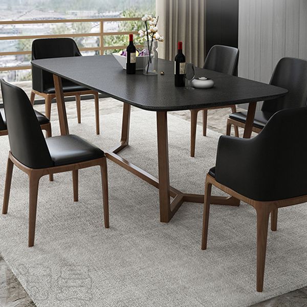Black Stone Dinette Table with Wood Frame Rectangle Dining Table for Home