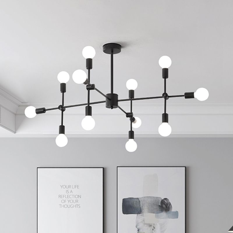 Sputnik Living Room Hanging Chandelier Opal Glass 9/12/15 Lights Modernist Hanging Lamp in Black/Gold