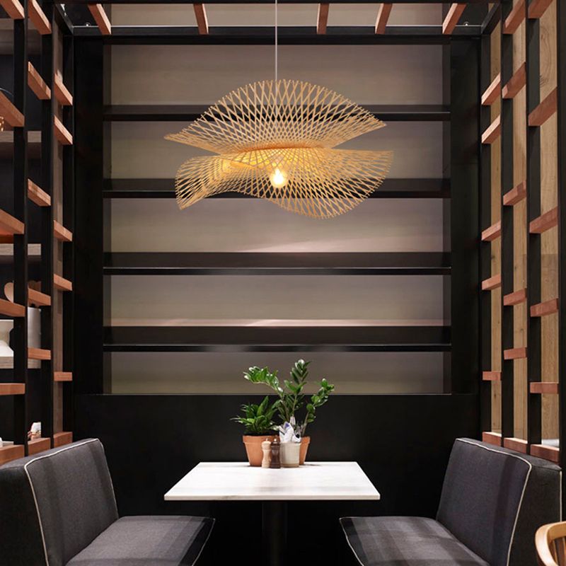 1-Light Chinese Style Bamboo Pendant Light Geometric Hanging Pendant for Tea Room