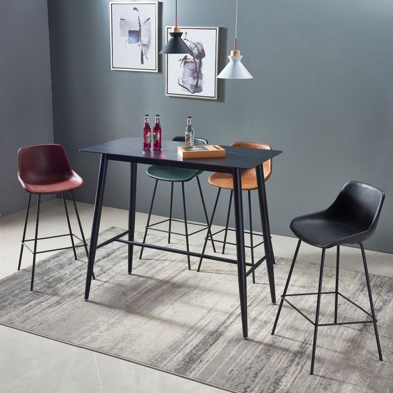 Contemporary Footrest Restaurant Stool Matte Finish Leather Barstool
