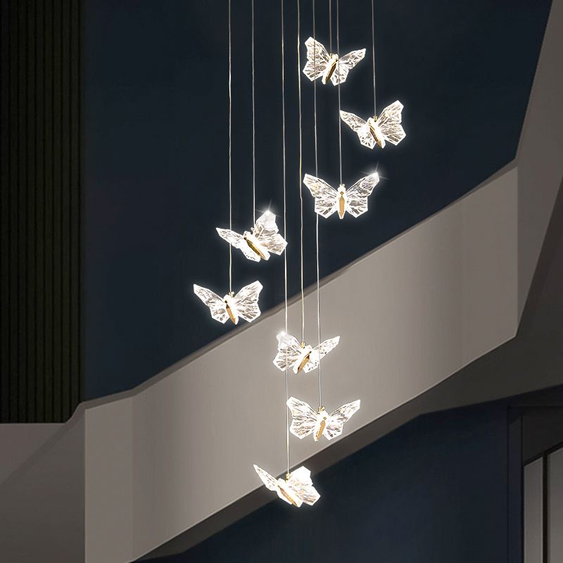 Brass Butterfly Hanging Lamp Minimalist LED Acrylic Pendant Ceiling Light for Duplex House