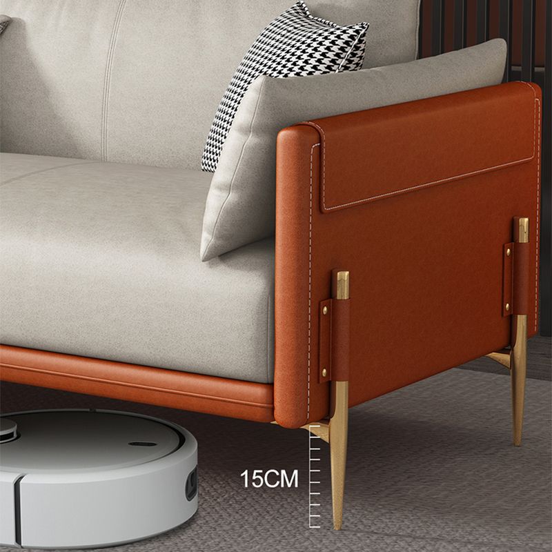 Contemporary Standard Square Arm Leather Settee Couch with Pillows