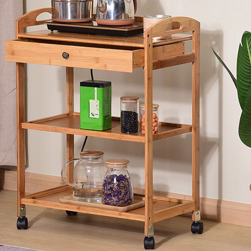 Rolling Kitchen Trolley Rectangular Bamboo Wooden Prep Table