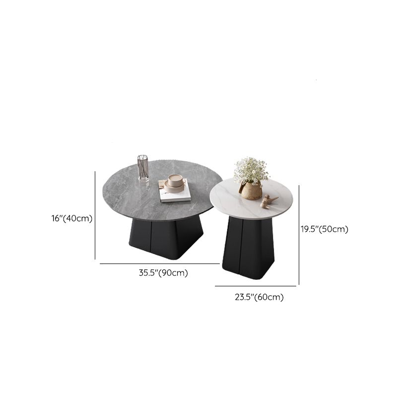 Modern Steel Pedestal Coffee Table Round Slate Top Table Set