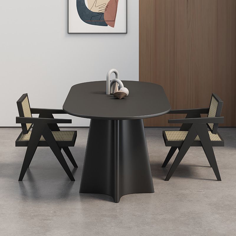 Oval Solid Wood Dining Table Modern Furniture with Double Pedestal in Matte Finish Indoors