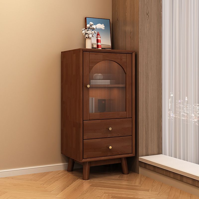 Rubberwood Accent Cabinet Modern Glass Paned Cabinet with Drawers