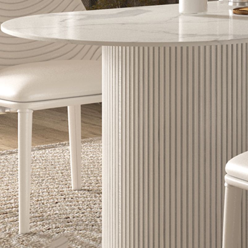Modern Oval Dining Site Table Stone and Metal White Base Dinner Room Kitchen Table