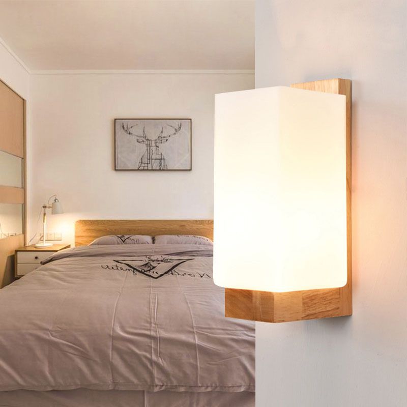 Modern Style Wall Mounted Lamps Wood 1 Light Flush Mount Wall Sconce for Bedroom