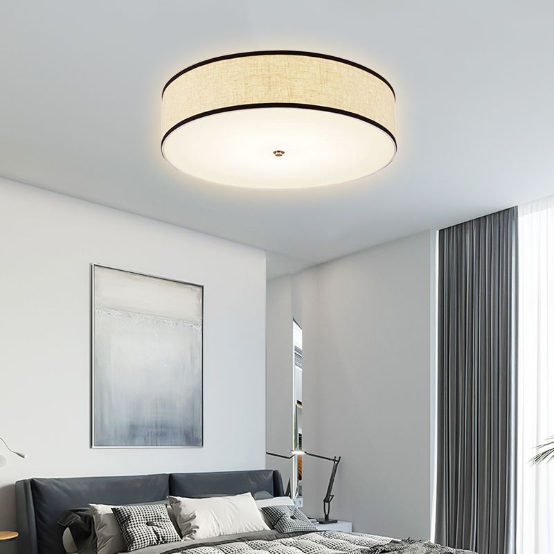 Drum Ceiling Mounted Light Simple Fabric 16"/19.5"/23.5" Dia LED White Flush Mount Lamp