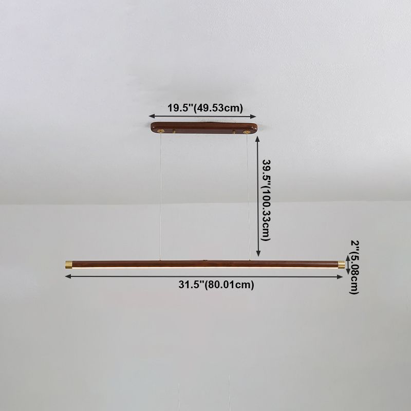Modern Wood Chandelier Lamp 1-Light Linear LED Island Pendant for Study Room