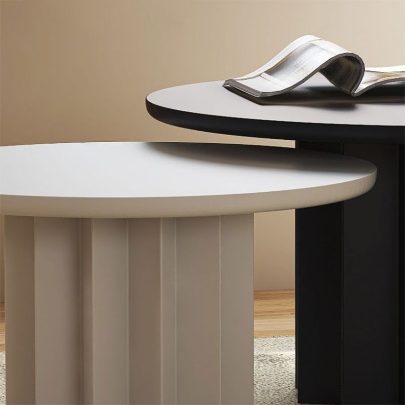 Contemporary Cocktail Table Pedestal Solid Wood Round Single Coffee Table