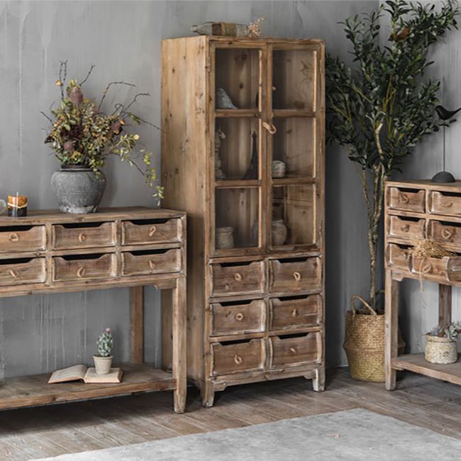 Industrial Distressed Wood Accent Cabinet in Brown with Drawers