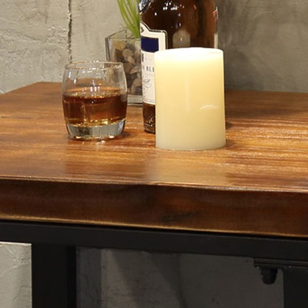 Contemporary Square Footrest Bar Table Brown Solid Wood Top Bar Table