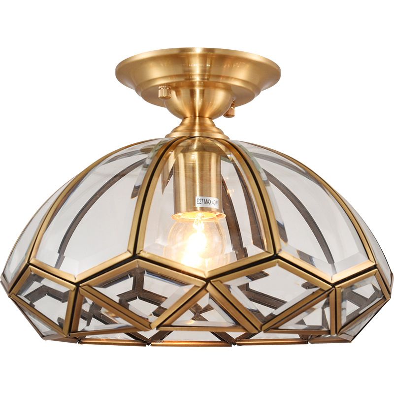 Faceted Ceiling Mount Light Fixture Traditional Gold Glass Ceiling Flush Mount Light