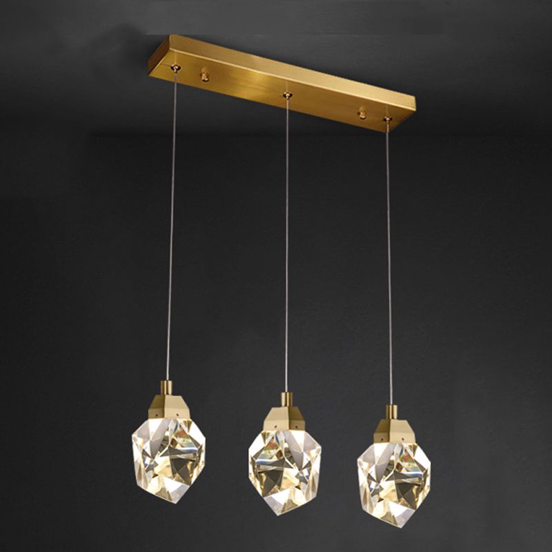 Lampe à suspension géométrique en cuivre LED moderne LED avec nuance de cristal