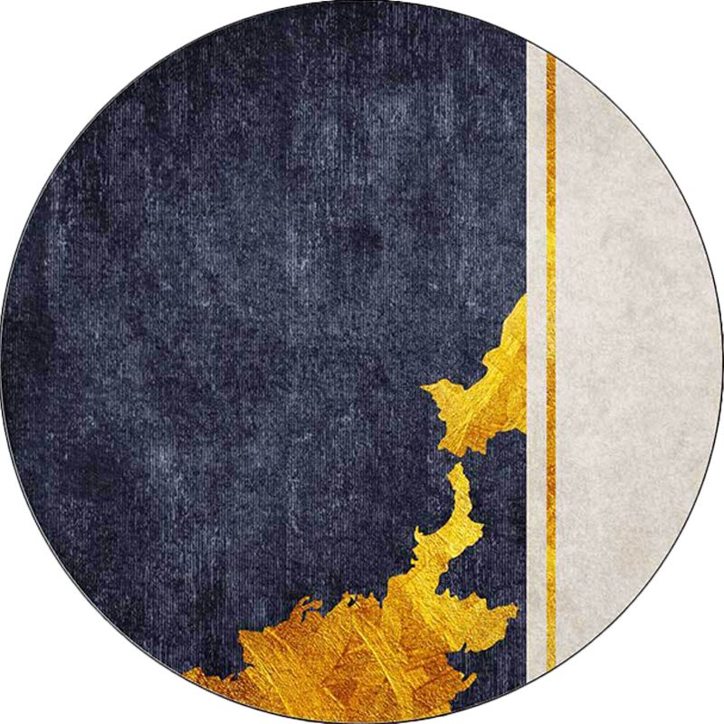 Funky Abstract Rug Navy and Golden Simple Rug Polyester Washable Anti-Slip Backing Area Rug for Living Room