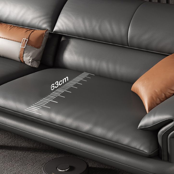 Scandinavian Sofa Genuine Leather Dark Gray Cushions Pillow Top Arm Seating