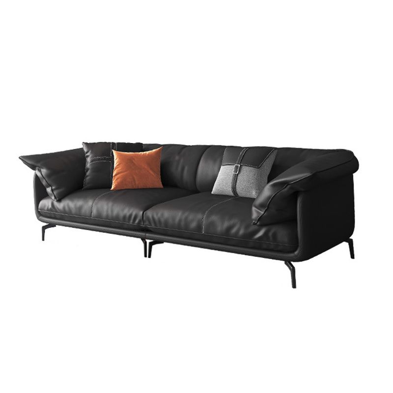 Modern Style Square Armrest Sponge Seat Padding Black Sofa with Pillow Back