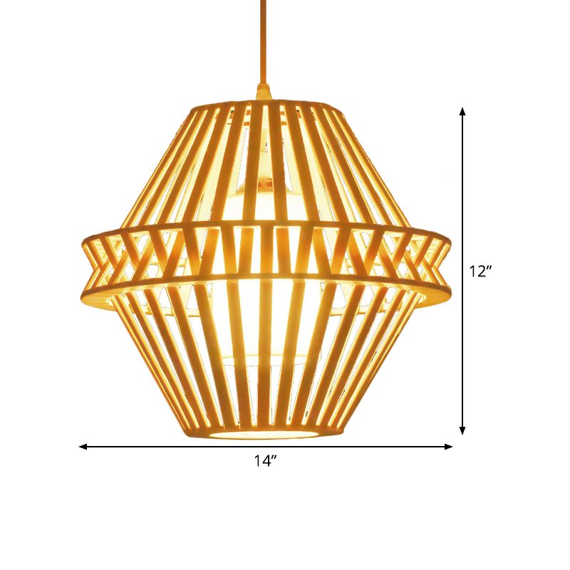 Conical Hanging Lamp Japanese Bamboo 1 Head 14"/18" Wide Beige Ceiling Pendant Light