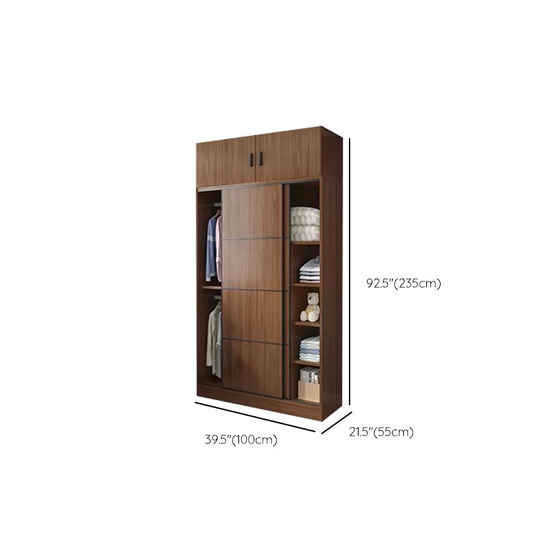 Modern Brown Wood Wardrobe Armoire Freestanding Multifunctional Wardrobe
