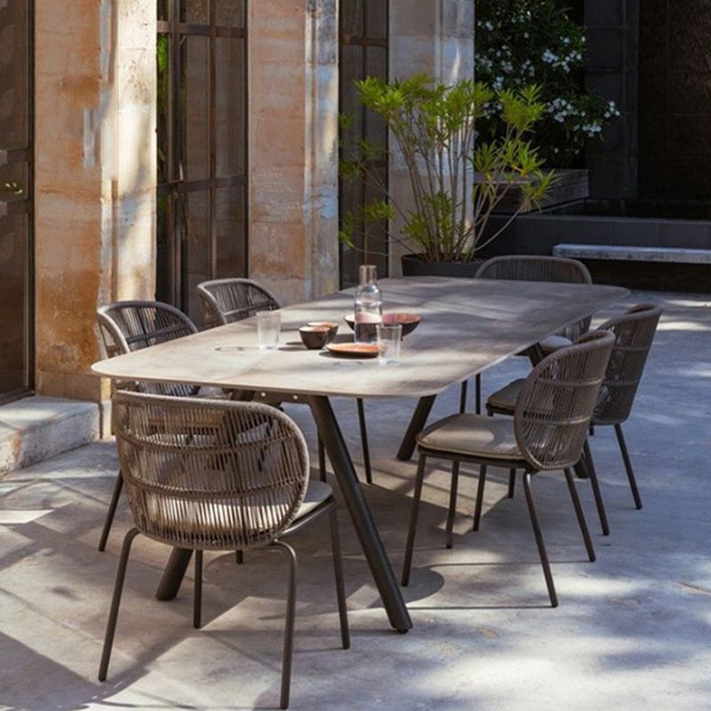 Boho Stone Dining Set 1/5/7 Piece Rectangular Dining Table Set for Outdoor