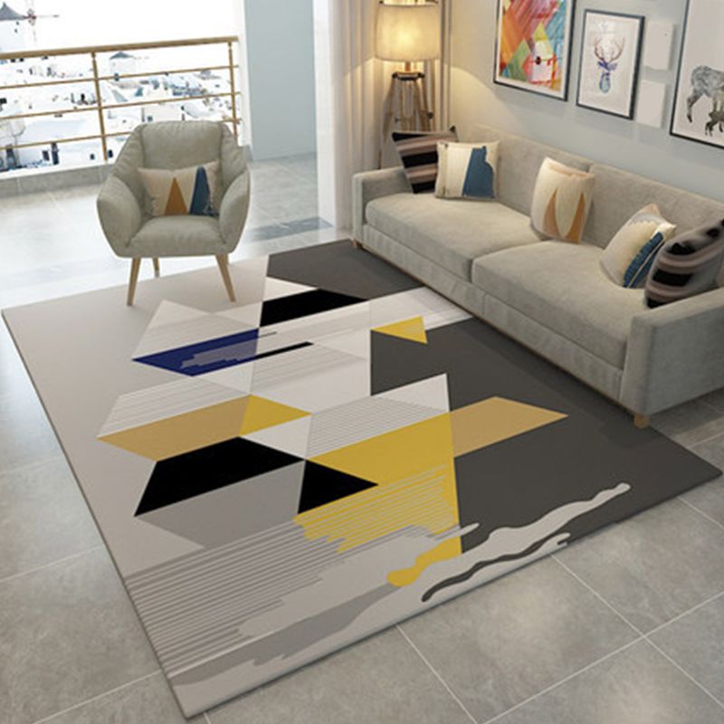 Modern Color-Blocking Geometric Rug Multicolor Polypropylene Rug Machine Washable Non-Slip Pet Friendly Area Rug for Room