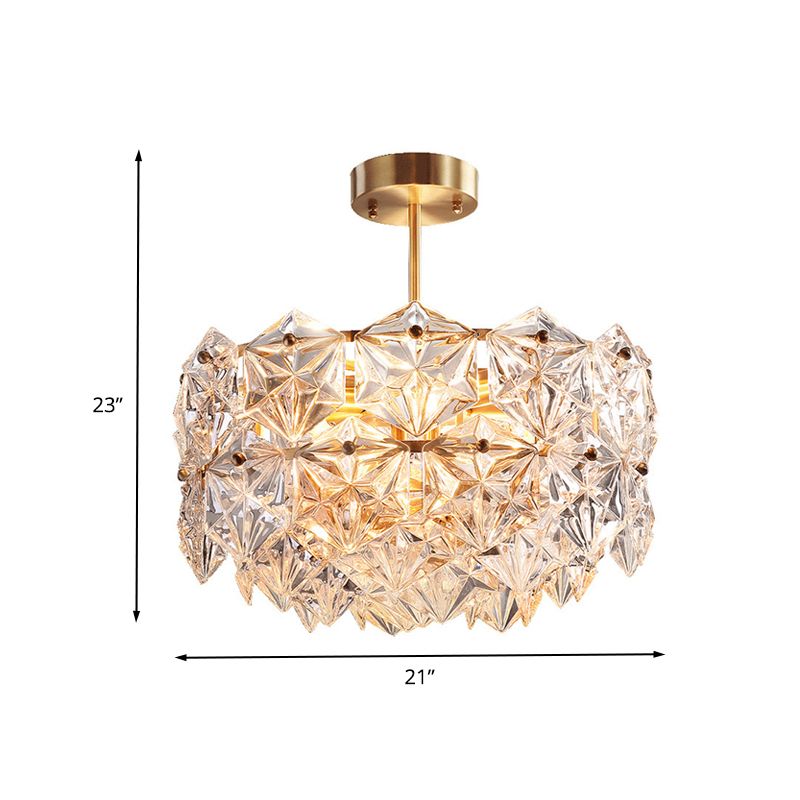 Gold Circular Hanging Lamp Kit Postmodern 8/9 Heads Hexagon Crystal Hanging Ceiling Light