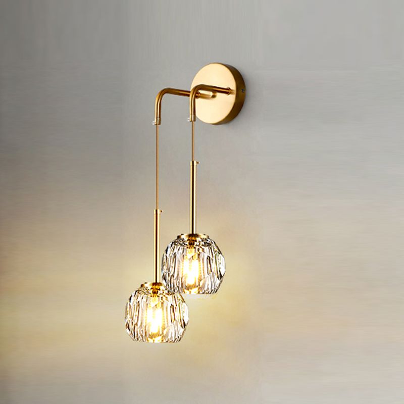 Nordic Metal Wall Light Globe Gold Wall Sconce with Crystal for Bedroom