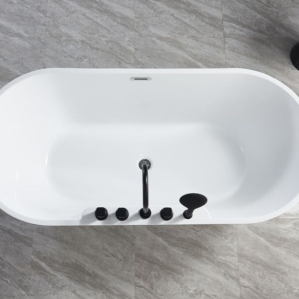 White Oval Bath Tub for Bathroom Soaking Stand Alone Tub with Drain