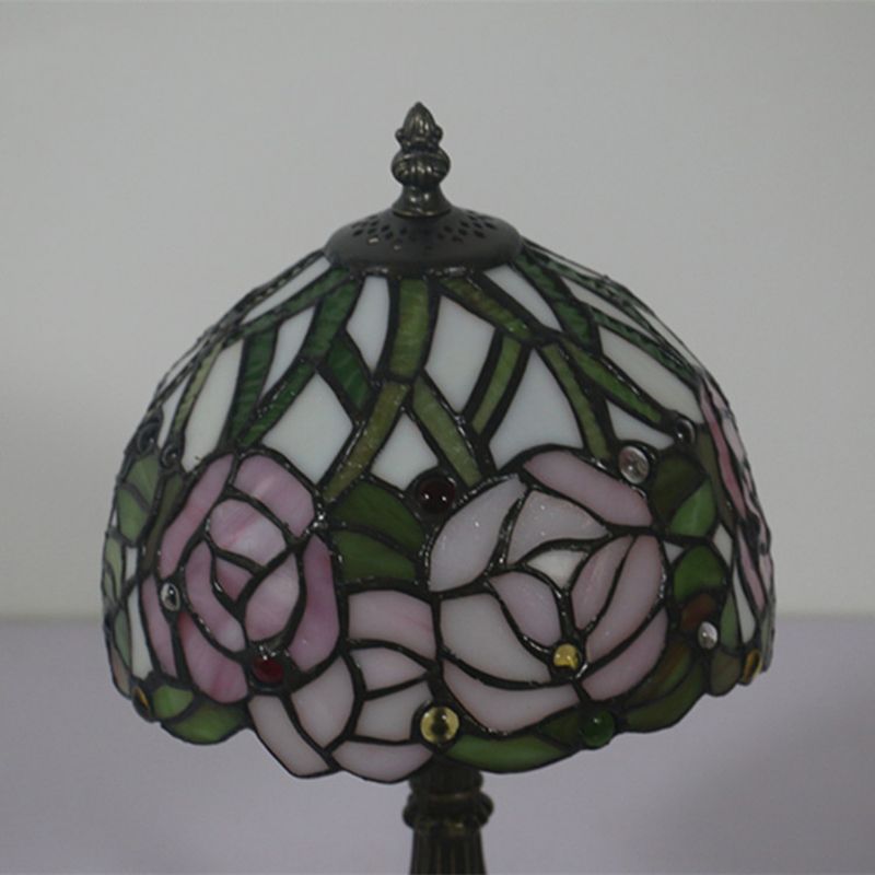 Antike Messing Einkopf Nachttisch Lampe Mediterraner Glas Rosa Rose/Rot Rose/Tulpe Nachttisch